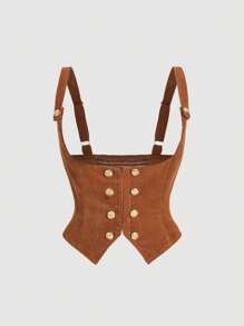 SHEIN MOD Plus Size Vintage Corduroy Suspender Double Breasted Bralet For Women