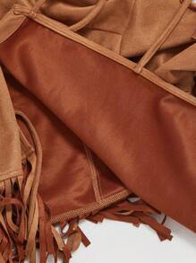 SHEIN MOD Chaqueta con flecos y lazo para mujer en estilo retro marrón, ropa de estilo hippie, chaqueta con flecos