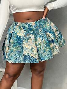 Slaydiva Falda mini tipo A, linda y elegante, para fiesta, calle y uso casual, de tela jacquard plisada y con estampado floral, tallas grandes para mujer, primavera/verano