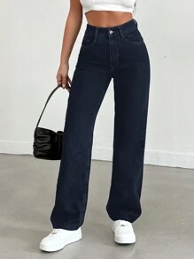 EURMUSE High Waist Straight-Leg Jeans ,Petite Women - Black - View 5