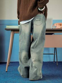 DAZY Men's Casual Distressed Wide Leg Washed Jeans For Autumn - Blue - View 2