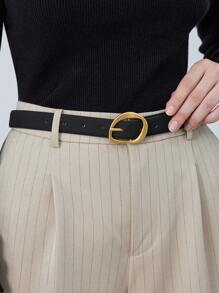 MOTF PREMIUM 1PC WOMEN'S ASYMMETRICAL SHAPE BUCKLE BLACK WAIST BELT, SUITABLE FOR WORK AND DAILY COMMUTE - Black - View 3