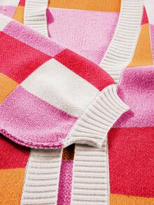 Acelitt 女士彩色格子撞色可爱休闲宽松长袖开衫，秋冬 - 彩色 - 查看 5