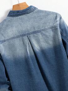 Manfinity Homme 1pc Men Casual Everyday Button-Up Washed Denim Shirt, Autumn - Dark Wash - View 5