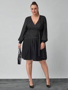 SHEIN Clasi 女式卢勒克斯长袖大码优雅派对连衣裙，秋冬款 - 黑色 - 查看 8