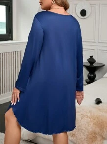 大码女式卡通圣诞树印花圆领长袖睡袍 - 彩色 - 查看 2