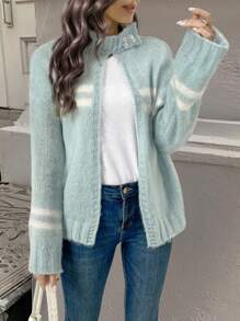 Chiquease Áo khoác cardigan kẻ sọc pha lông dê cho nữ, Thu/Đông - Nhiều màu - Xem 6
