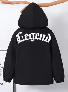 Parka con capucha de cremallera frontal, estampado de letra, estilo casual de calle para preadolescentes, unicolor grueso y cálido, adecuado para ir y venir, escuela, diario, viajes, deportes, temporadas de primavera/verano/otoño/invierno