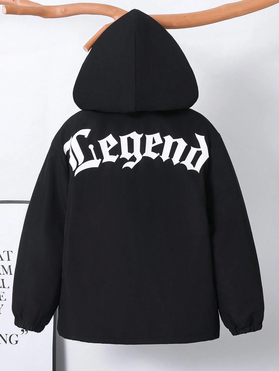 Parka con capucha de cremallera frontal, estampado de letra, estilo casual de calle para preadolescentes, unicolor grueso y cálido, adecuado para ir y venir, escuela, diario, viajes, deportes, temporadas de primavera/verano/otoño/invierno