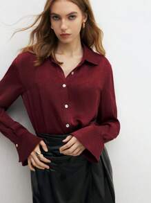BizChic Blusa de trabajo elegante tipo commuter de color rojo Angola, camisas holgadas, blusas básicas para mujeres - Rojo - Ver 1