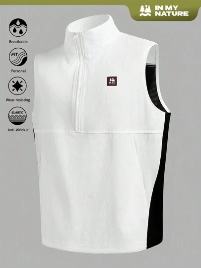 In My Nature Chaleco casual de exterior sin mangas con cuello alto de bloques de color para hombres
