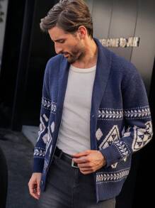 Manfinity CityGents Cárdigan casual con estampado geométrico para hombre, otoño e invierno