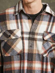 Camisa de franela a cuadros con botones para hombre