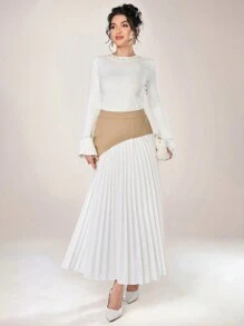 Modelyn Damen eleganter plissierter Patchwork Minirock