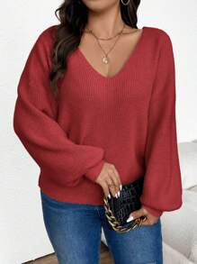 SHEIN Frenchy 大码简约系带套头衫，适合冬季休闲外出 - 紅色 - 查看 3