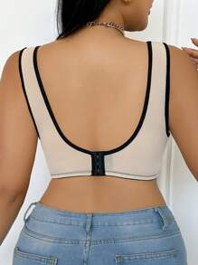 Plus Size Bra, Minimalist Romantic Contrast Lace, Front Closure, High Lift Support, Comfortable Daily Wear, Lingerie - Black - View 2