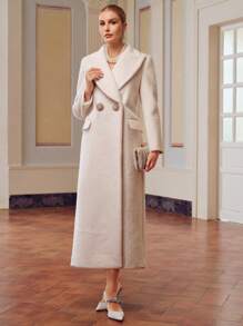 MOTF PREMIUM WOOL WATERFALL COLLAR FLAP POCKET LONG OVERCOAT