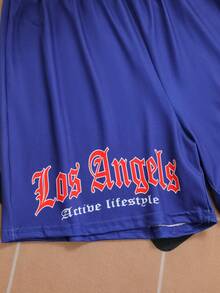 2 件青少年男孩圆领图案印花短袖上衣和短裤休闲套装 - 藏蓝色 - 查看 6