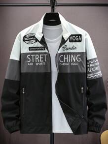 Manfinity EMRG Men's Color Block Letter Print Zipper Pocket Casual Long Sleeve Jacket - Black - View 4