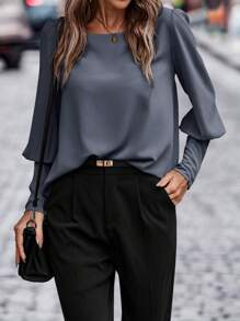 SHEIN Clasi Women's Leg Of Mutton Sleeve Shirt - Blue - View 4