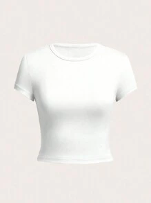 SHEIN Tween Girl Solid Color Round Neck Short Sleeve Casual T-Shirt