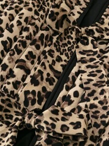 SHEIN LUNE Plus Size Leopard Print Knotted Long Sleeve Padded Coat, Winter Plus Size Fall Clothes - Multicolor - View 5