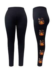 Plus Size Women Pumpkin Print Legging Pants