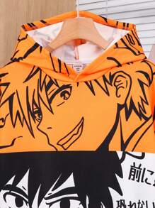 SHEIN Moletom infantil com estampa de anime japonês, ideal para ir ao trabalho, escola, uso casual diário, esportes, primavera/verão/outono/inverno. Pode ser combinado com jardineiras, shorts, casacos e cardigãs vermelhos/marrons. - Laranja - Ver 4