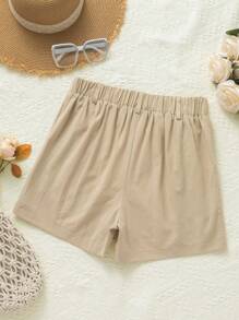 SHEIN VCAY Casual Solid Color Woven High Waisted Skort For Women - Khaki - View 2