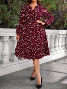 EMERY ROSE Plus Size Women Burgundy Midi Dress For Autumn,Spring - Burgundy - View 5