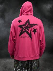 Manfinity VCAY Plus Size Men's Casual Knit Sweatshirt With Star Print, Loose Fit Pullover Sweatshirt, For Fall Winter - Pink - View 3