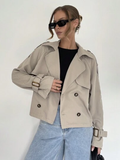 Siren Gaze Women Beige Button-Up Tie Waist Trench Coat In Fall/Winter Brown Casual Spring