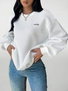 SHEIN PETITE Letter Patch Detail Drop Shoulder Sweatshirt