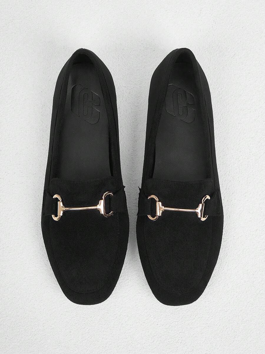 CUCCOO BIZCHIC 1pc Black Leather Gold Buckle Casual Loafers, Slip-On Shoe For Christmas And New Year Holiday Vibe Fall And Winter - Black - View 1