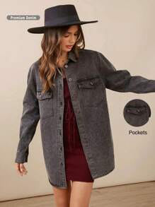 WESTFADE Premium Denim Oversized Washed Cotton Shacket