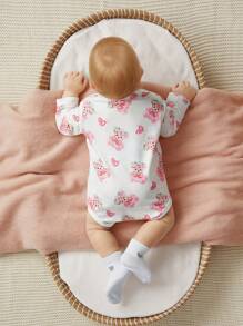 SHEIN 适合新生女孩和儿童的女婴三件套包括一件熊印花连体衣和两件纯粉色连体衣。美丽可爱，易于穿着。 - 彩色 - 查看 8