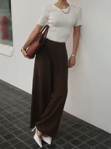 DAZY Solid Color Loose Straight Leg Pants With Elastic Waistband For Women,Women Dress Pants Fall