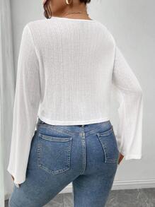 SHEIN Frenchy Women Plus Size Tie Front Twist Long Sleeve Top - White - View 2