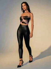 SURIMA Mallas de moda de cintura alta de unicolor (PU) para mujer, ropa, mallas, ropa de mujer para invierno, atuendos de invierno