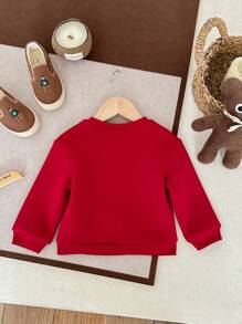 SHEIN Leap Crew 女婴针织柔软圆领宽松厚套头衫，秋冬季休闲装 - 酒紅色 - 查看 2