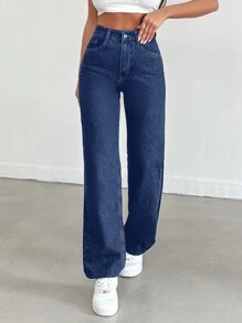 EURMUSE Women's Straight Leg Jeans ,Petite Women - Cadet Blue - View 6