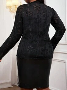 SHEIN Lady Plus Size Women's Elegant Autumn And Winter Elegant Black V Neck Long Sleeve New Product Blouses Fall Women Tops V Neck
