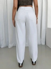 SHEIN Essnce Jeans casuales sueltos de pierna recta con bolsillos plegados para mujeres