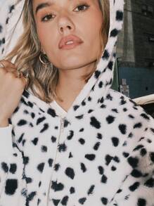 Muchica Leopard Fluffy Hooded Jacket For Women - Multicolor - View 7