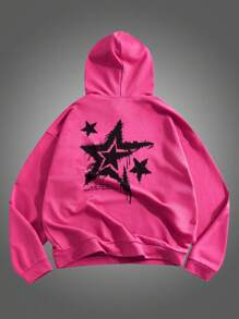 Manfinity VCAY Plus Size Men's Casual Knit Sweatshirt With Star Print, Loose Fit Pullover Sweatshirt, For Fall Winter - Pink - View 5