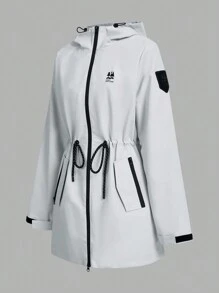 In My Nature 女士字母印花抽绳腰长袖连帽夹克 - 淺灰色 - 查看 10