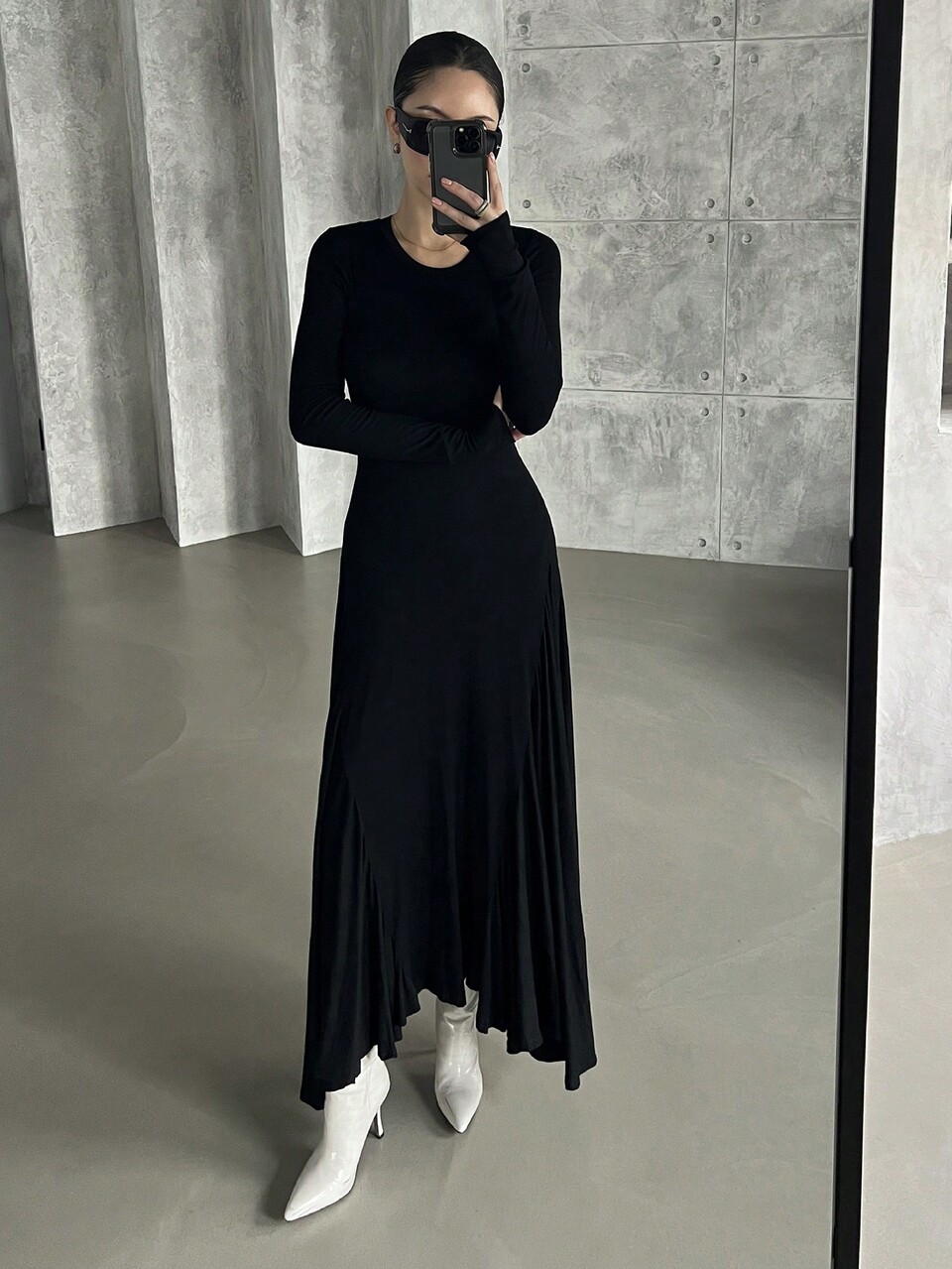 1pc Women's Midi Length Backless Asymmetrical Hem Dress,Casual Women Dresses,Fall Dress Long Sleeve Dress