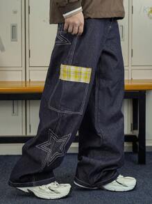 DAZY Quần Jeans Ống Rộng Thêu Chữ Mùa Thu Cho Nam - Màu xanh lam - Xem 7