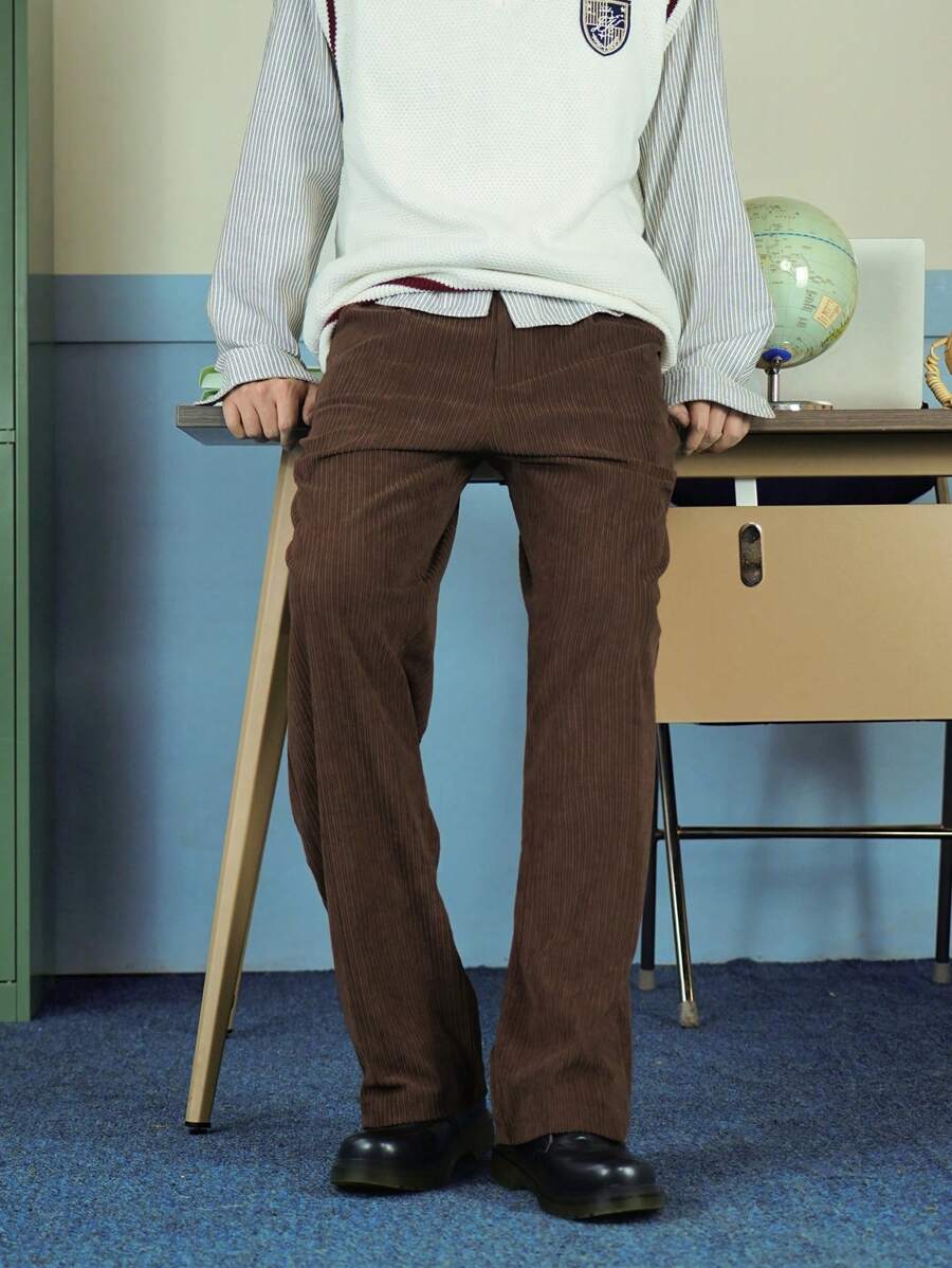 DAZY Pantalon homme casual de couleur unie, style minimaliste, polyvalent pour le port quotidien en automne - Tabac - Voir 1