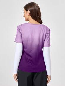 TaskEZ 渐变短袖双口袋制服磨砂上衣 - 紫色 - 查看 2